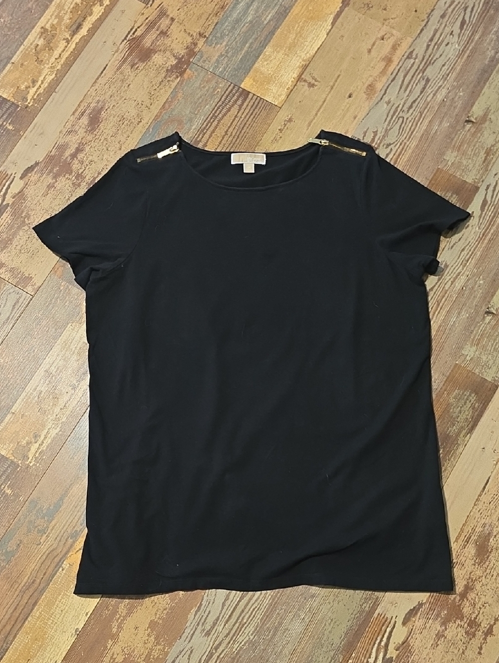 Michael Kors Womens Black Knit  Top Tunic Double Shoulder Zippers‎ Size 2X